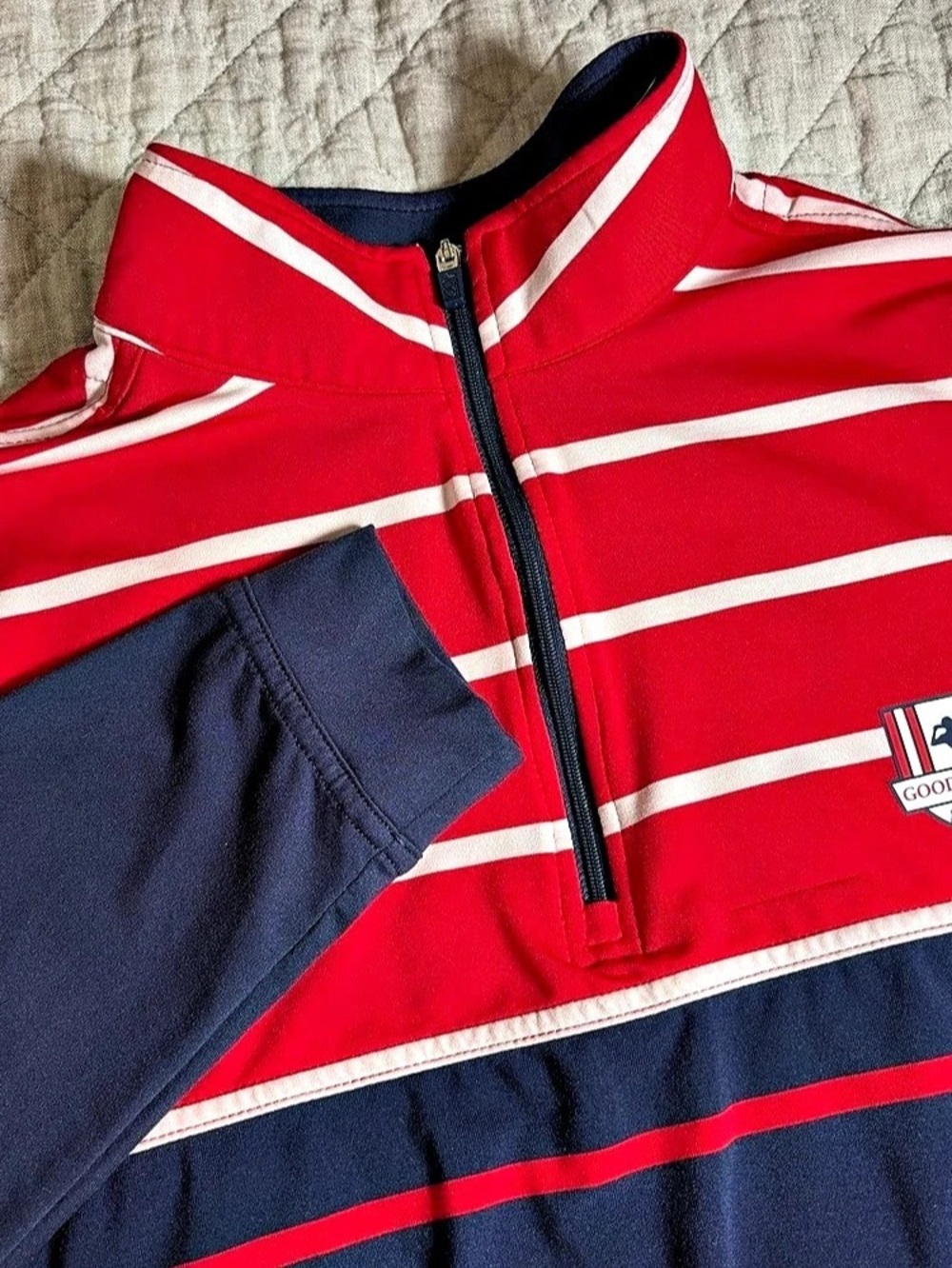 Good Good Golf Rivalry Q-Zip Striped Jersey Red & Blue Medium